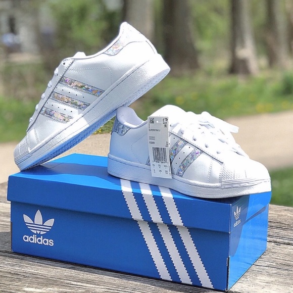 Last NWT HTF adidas Superstar Iridescent Silver 3S - Picture 4 of 8